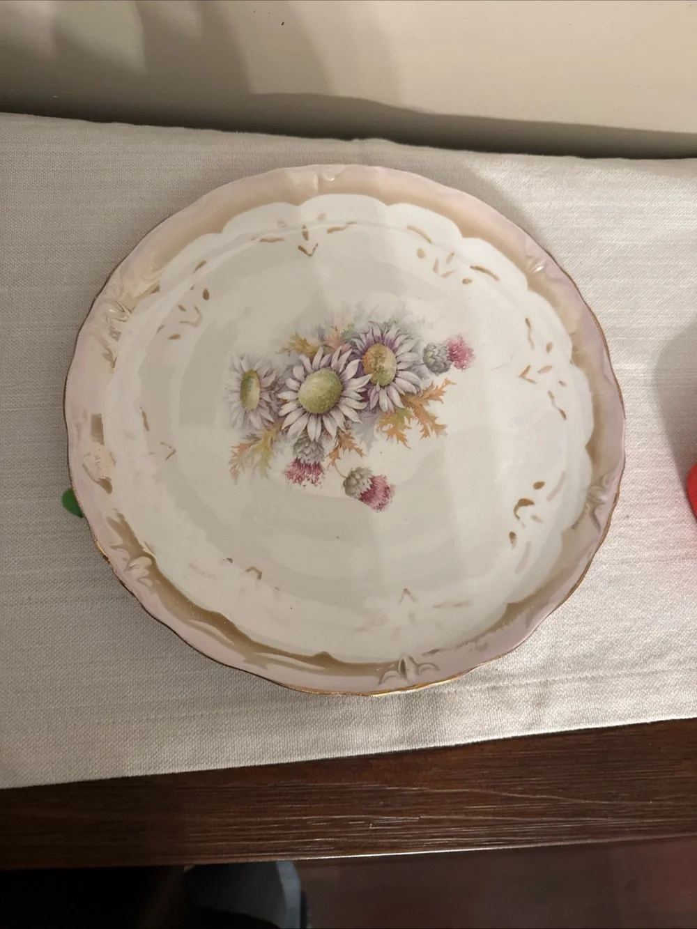 Vintage Floral Porcelain Serving Plate - Pink and White